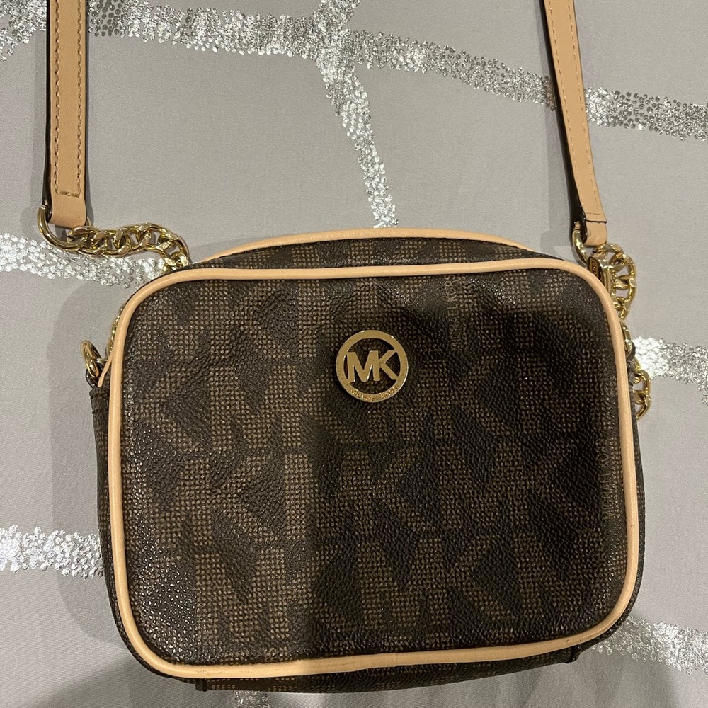 Michael Kors Signature Brown and Tan mini Crossbody Bag